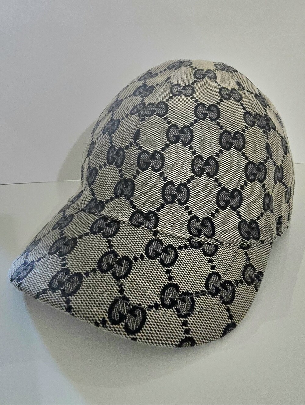 Authentic Kids Gucci Monogram Cap in Beige & Navy with Navy Lining